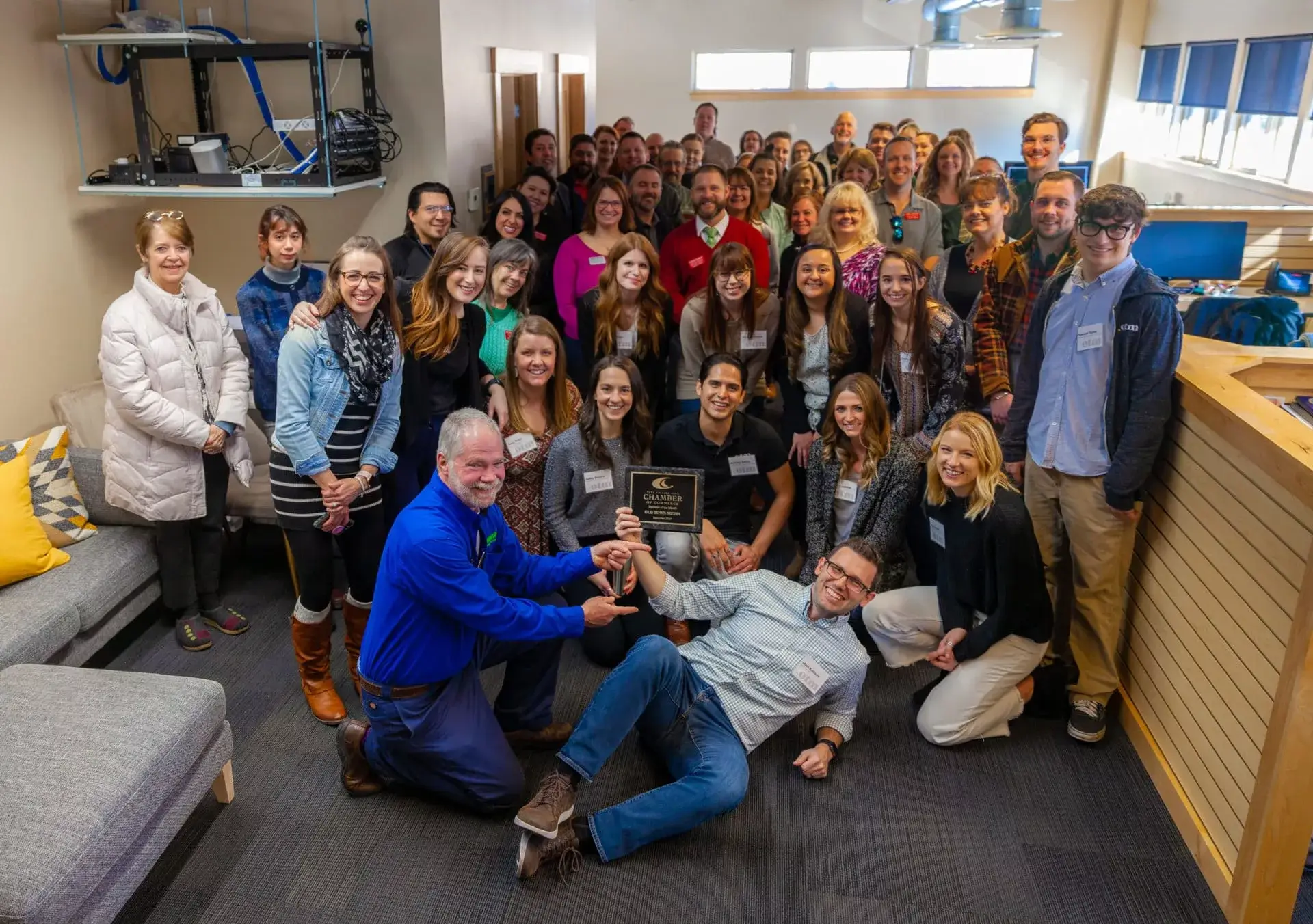 large group photo in office space